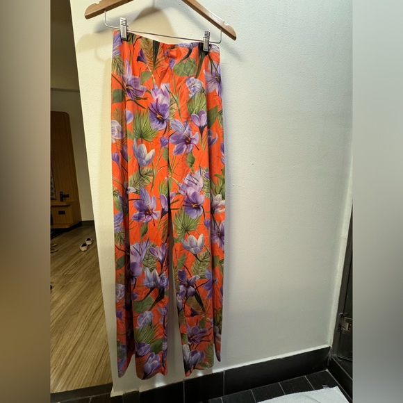 Alice + Olivia Athena Wide Leg Pant in Floral Palm Coral Size 6 Small - Picture 6 of 9